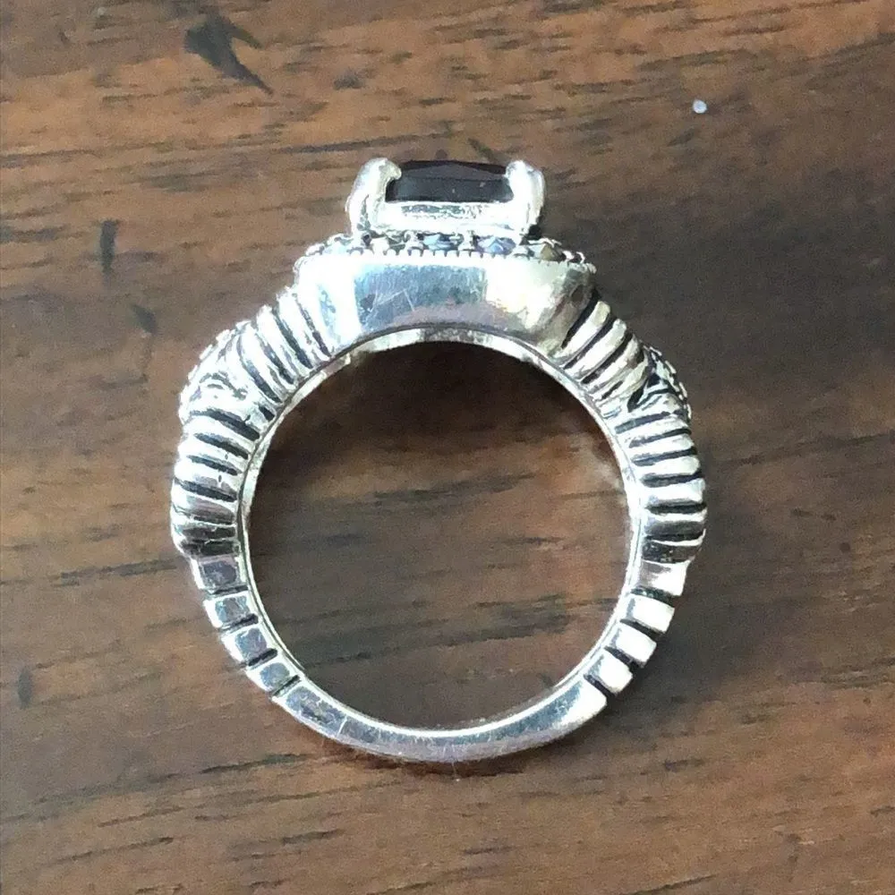 Cushion Cut Garnet Marcasite Metalwork Sterling Silver Ring Sz 6-1/2 - Image 10