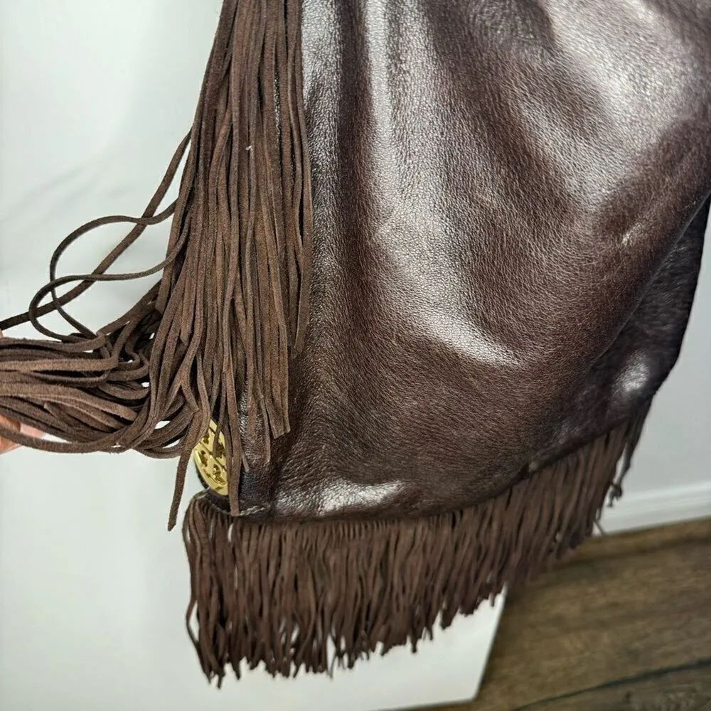 Tory Burch Dark Brown Fringed Leather Suede
Hobo Bag - Image 4