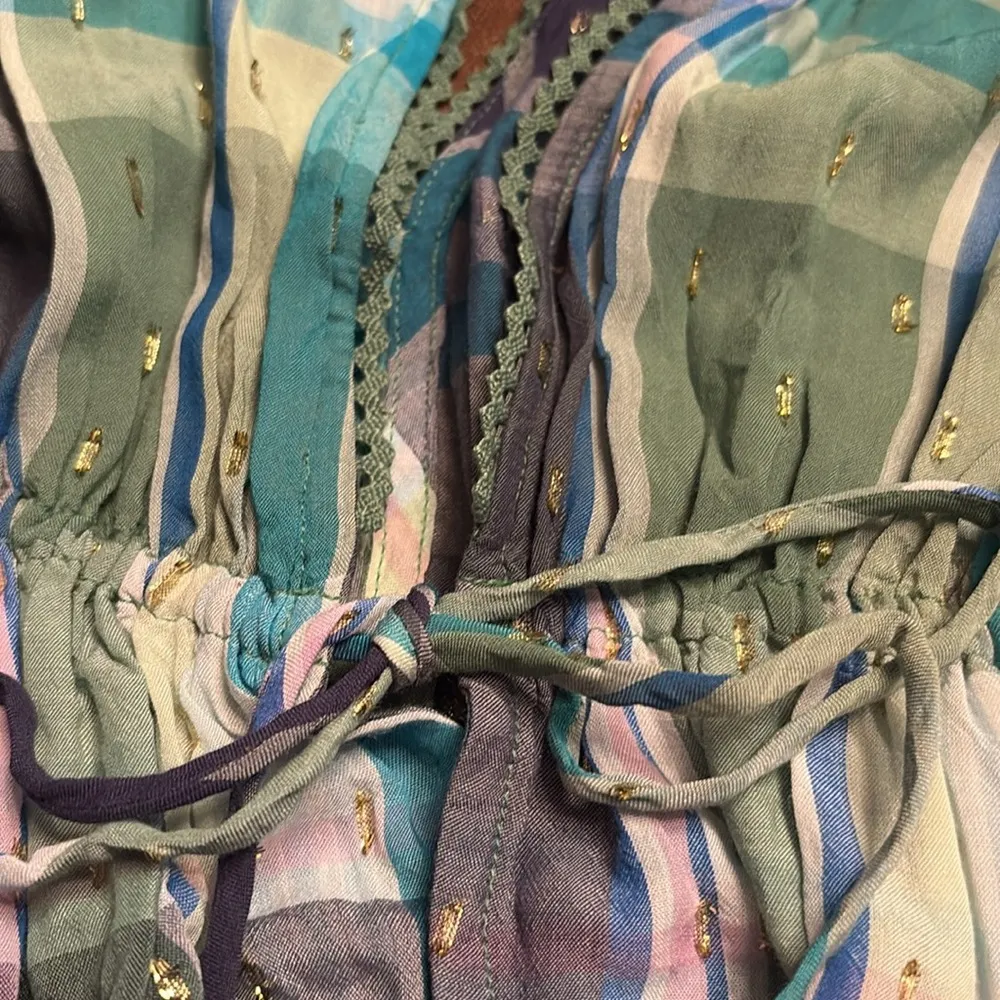 Aerie women Blue Green Plaid Tie Front V Neck Crop Top Plunge Neckline Sz L NWT - Image 4