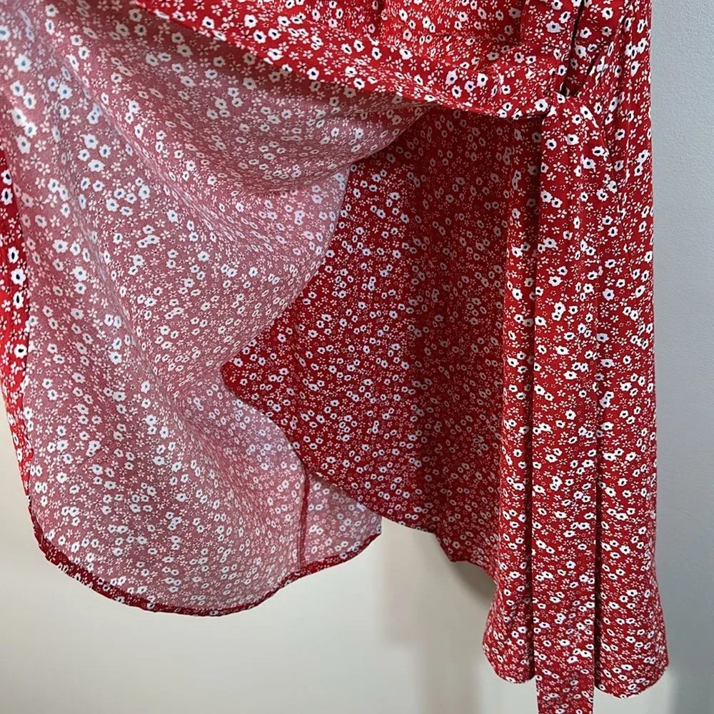 Trixxi NWT Red White Floral Ditsy Mini Tie Waist Dress Women Size Large - Image 8