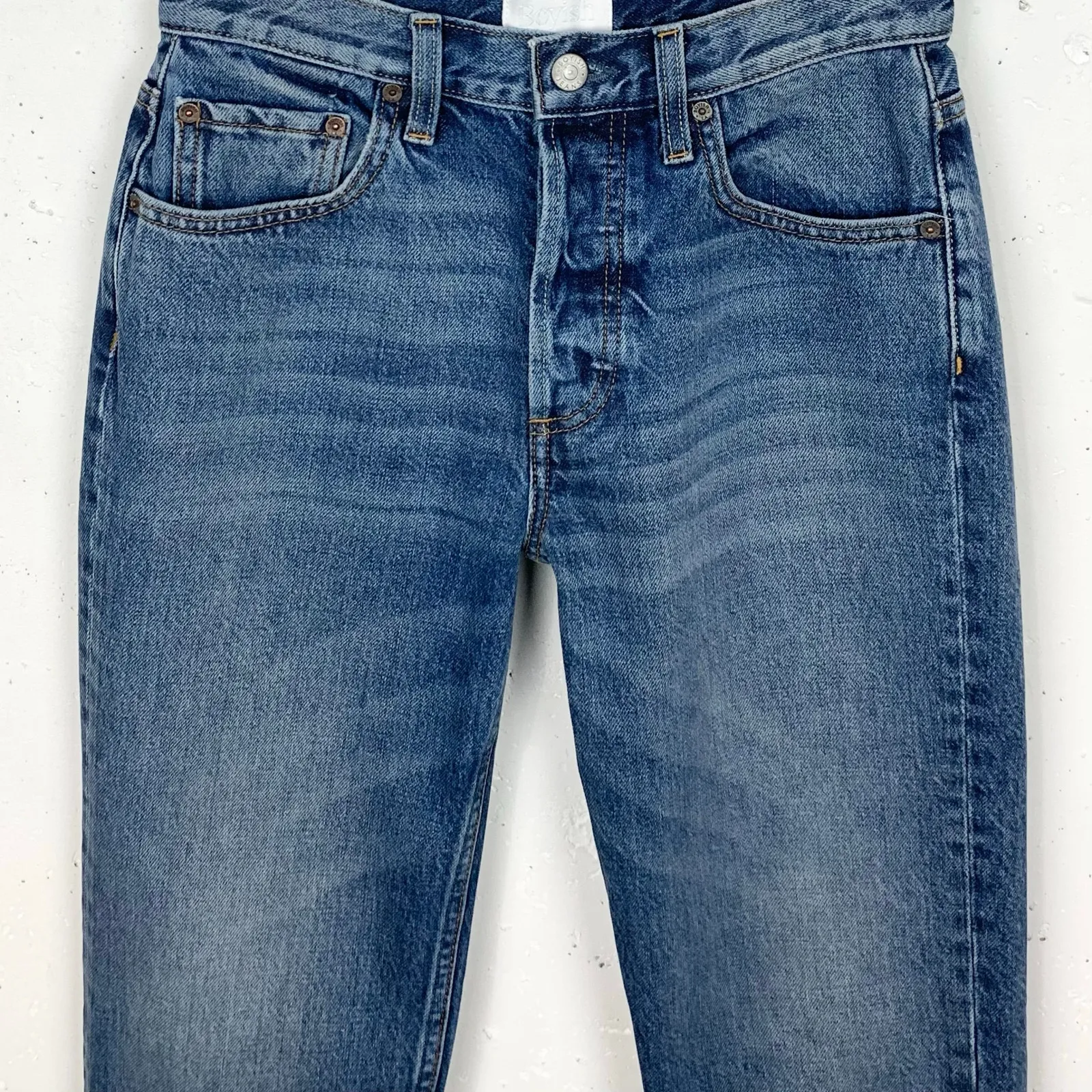 Boyish Womens Tommy High Rise Straight Denim Jeans Greed Blue Button Fly Size 25 - Image 12
