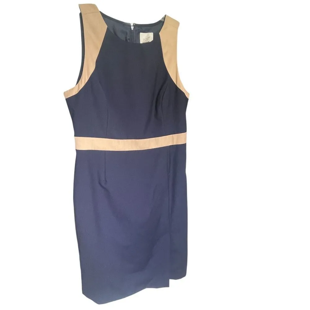 JCrew Suiting Color Block 100% Wool Sleeveless Sheath Dress Blue / Beige 12 - Image 5