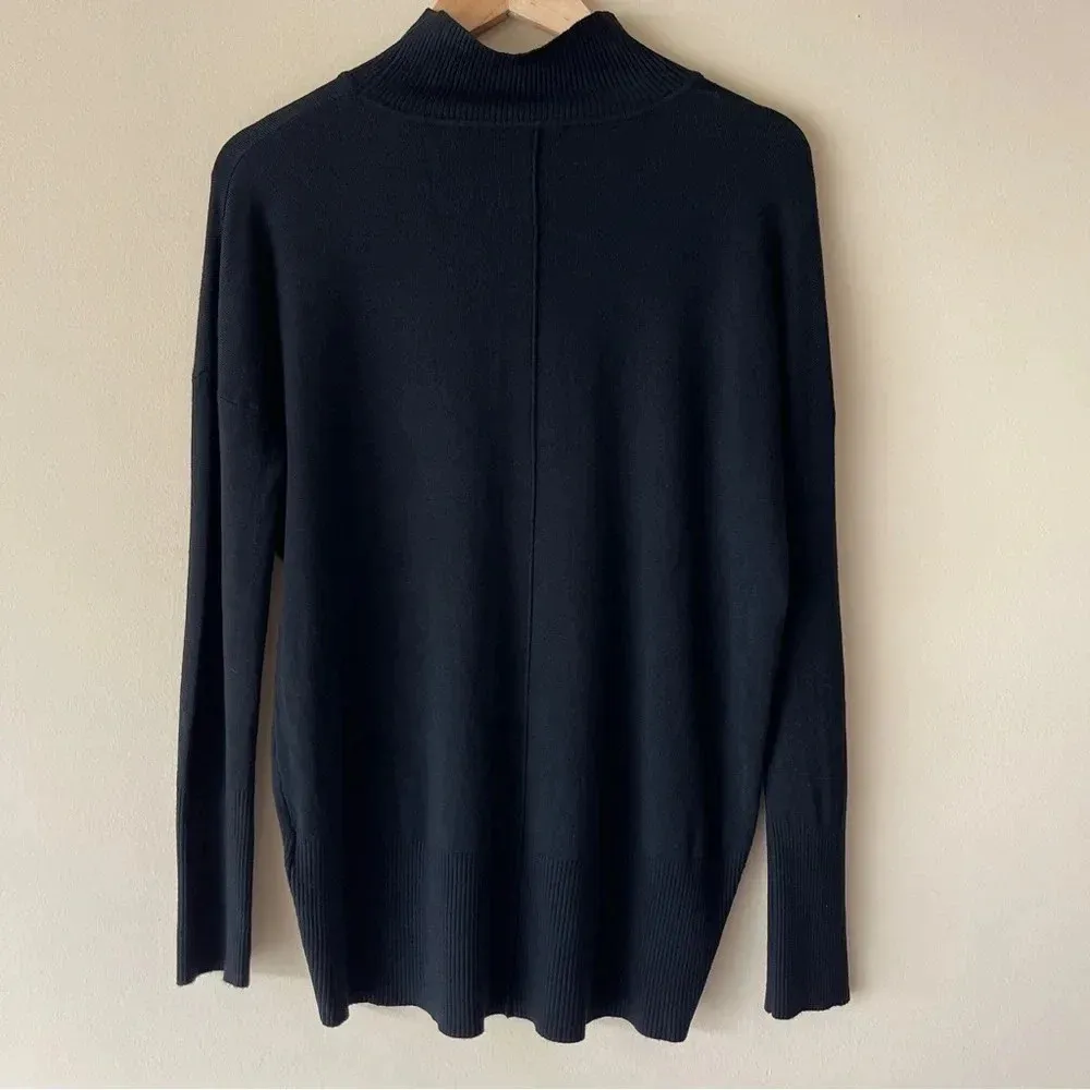 Vintage Wool Blend Long Sleeve Shirt Women M Black Mock Neck Hi-lo Hem - Image 9
