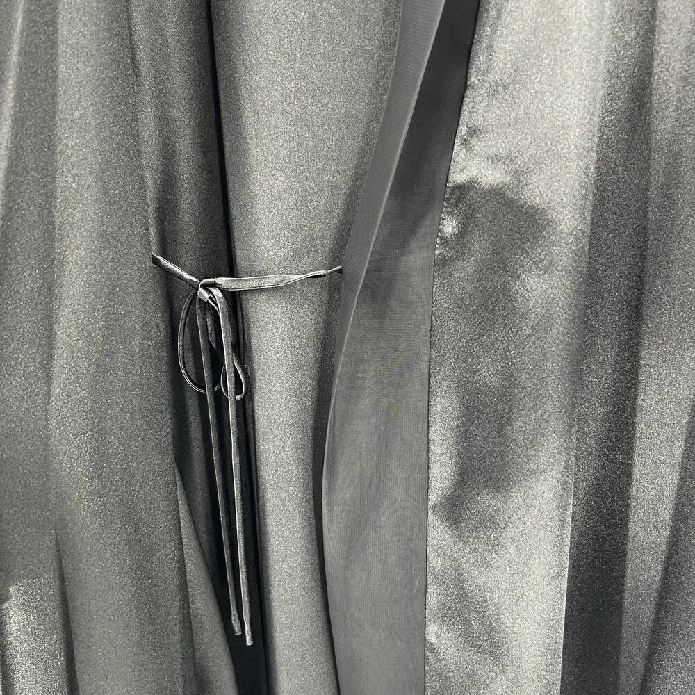 Oscar De La Renta Pink‎ Label Lingerie Black Satin Robe Lace Sleeves Size Large - Image 3