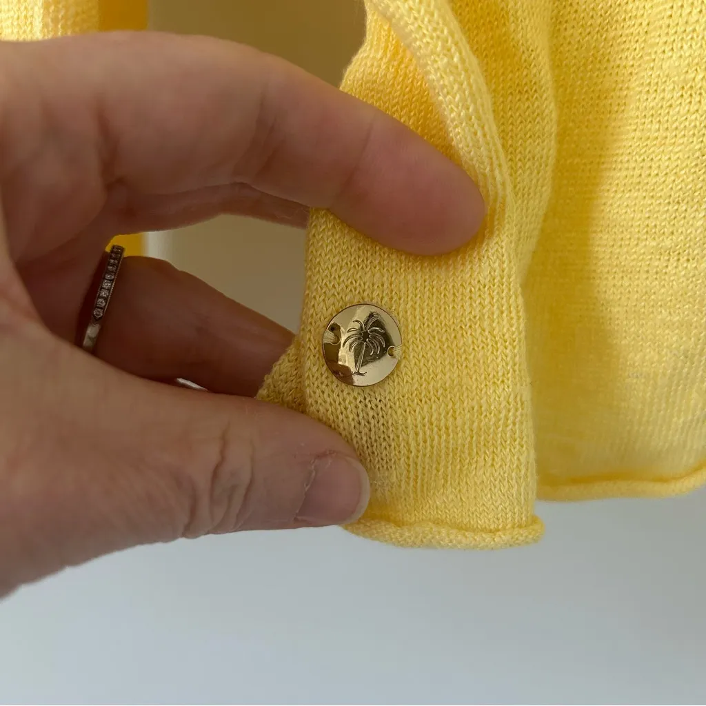Lilly Pulitzer  Taryn Yellow V Neck Linen Knit Pullover Light Sweater L - Image 4