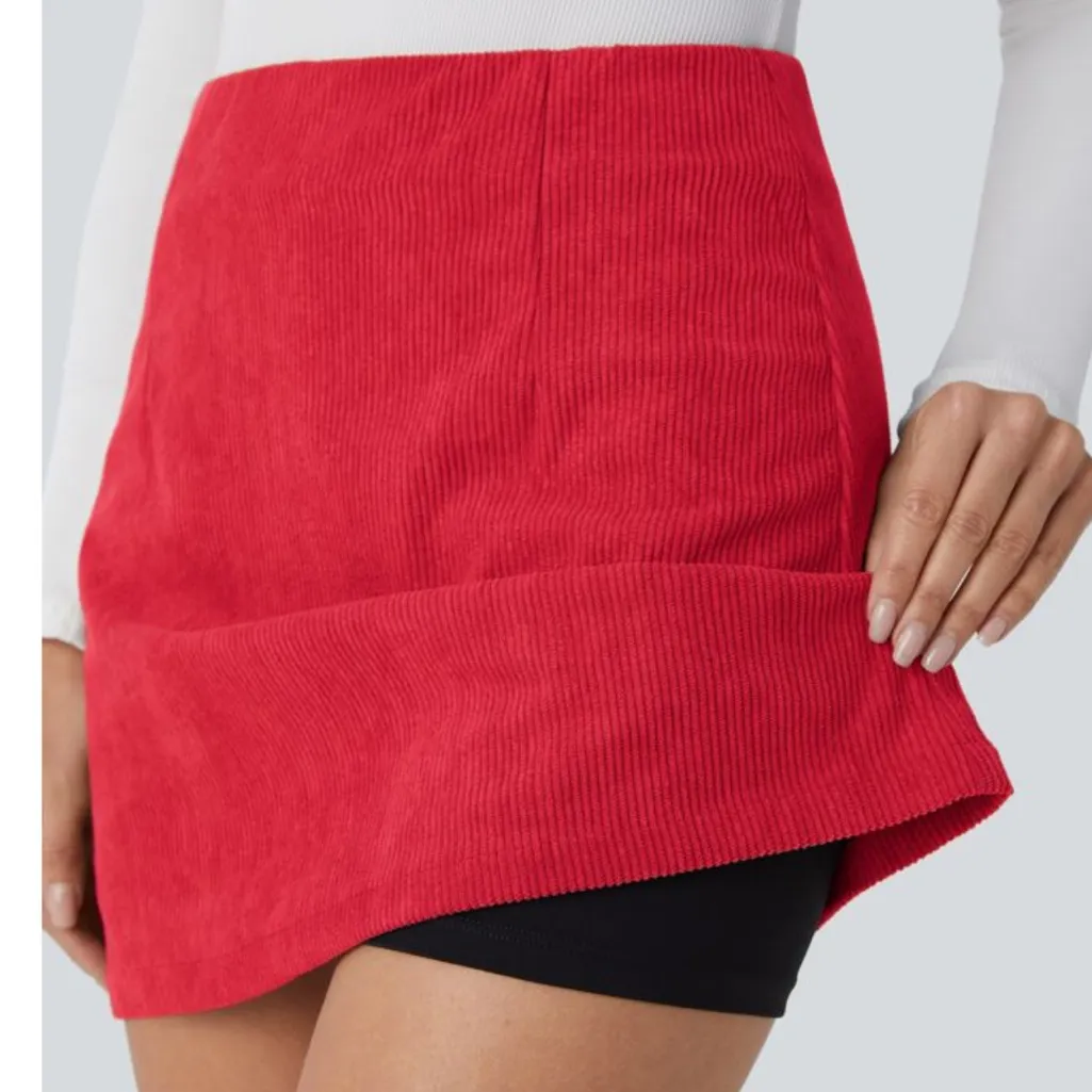 NWT HALARA High Waisted 2-in-1 A Line Mini Corduroy Casual Skirt size L. Lined - Image 5