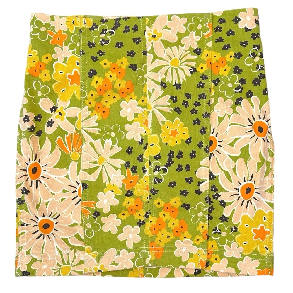 Free People Retro 70s Flower Child Groovy Modern Femme Novelty Mini Skirt Size 4 - Image 7