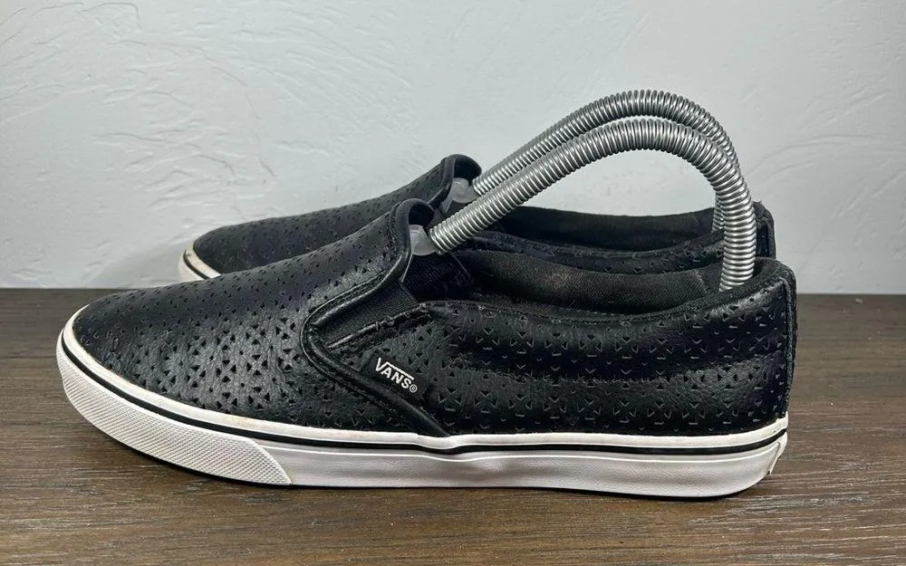 Vans Women's Black Perforated Leather Slip Ons size 7 - Image 3
