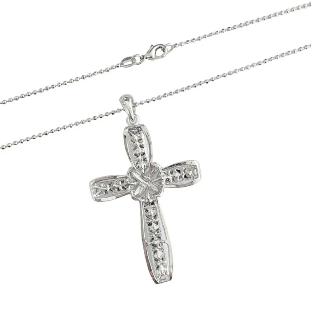NEW Large Clear Crystal Silver Plated Cross 18” Necklace Grunge Religious - Image 2