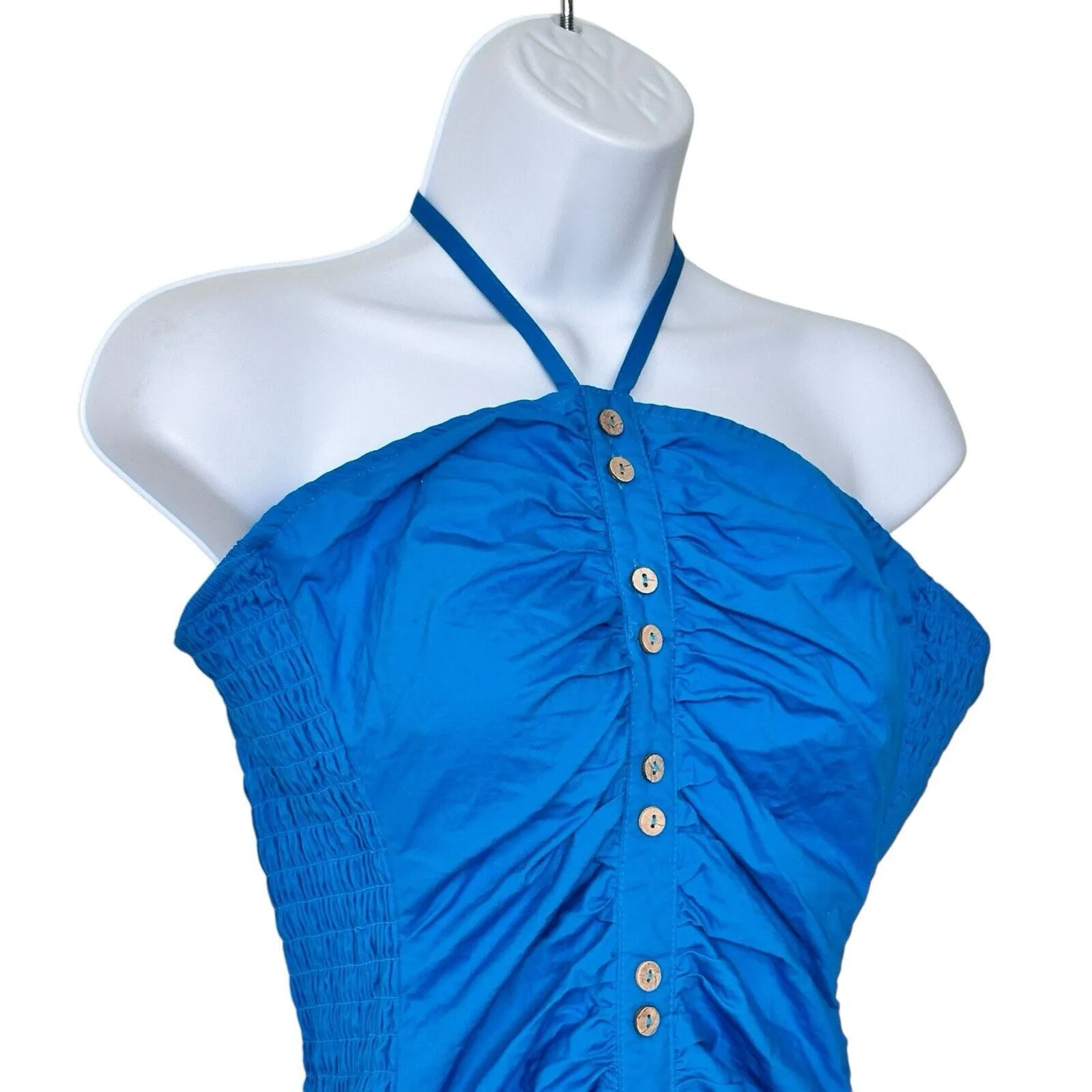 Free People L Bali Babe Royal Blue Bodycon Gather Cotton Halter Y2K Dress - Image 10