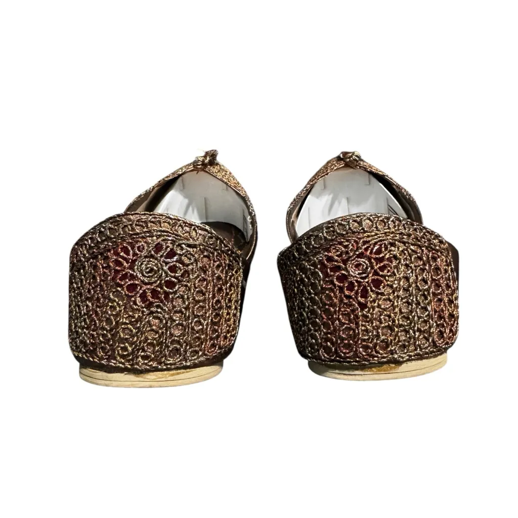 Women's Brown and Gold Wedding Bridal Khussa Indian Wedding Jutti Punjabi Flats - Image 2