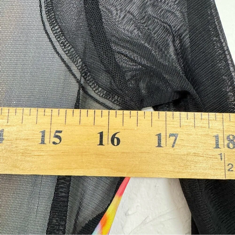 Vintage Y2K Style N&B Black Mesh Sleeve Butterfly Blouse Womens M Colorful Sheer Yellow Size M - Image 5