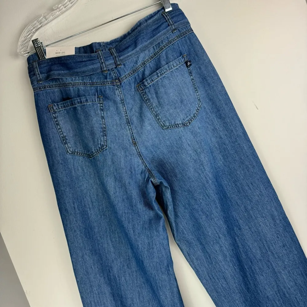 NWT Maurices Wide Leg High Rise Belted Jean Trouser Pants Sz 10 Medium Wash - Image 13