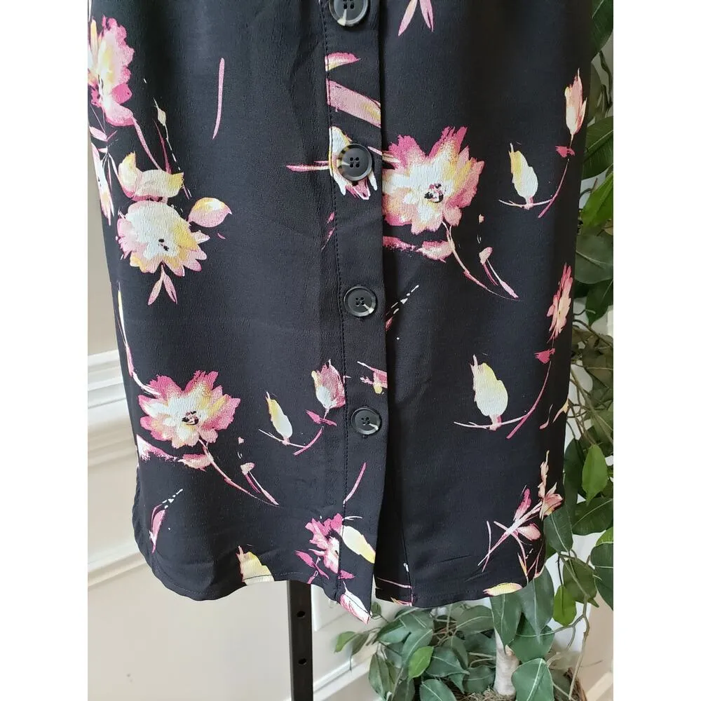 Papaya Shirt Dress Womens M Black Floral Sleeveless Spaghetti Strap Button Front - Image 10