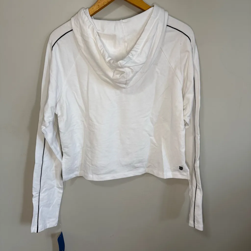 NEW K-Swiss Women's Multicolor Logo White Hoodie | M - Image 4