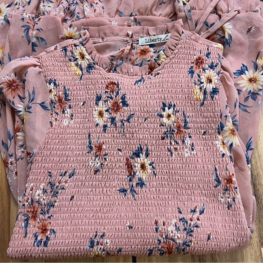 Liberty Love Floral Smocked Long Sleeve Dress Pink Size Large - Image 5