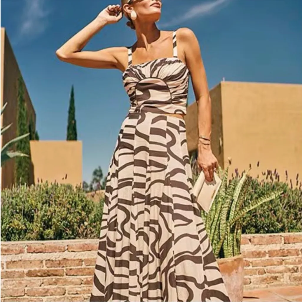 ANTONIO MELANI Style Somers Swirl Print Linen Blend Straw Trim Two Piece Set NWT - Image 10