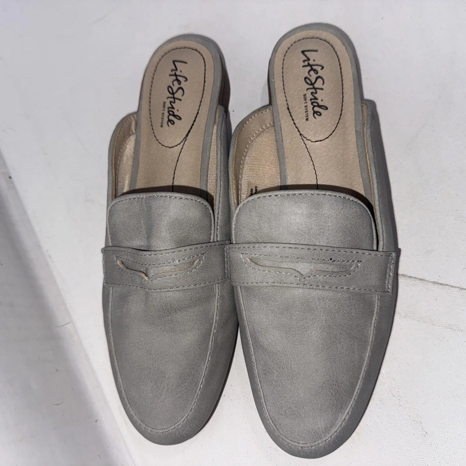 LifeStride Classic Designer Vegan Gray Old Money Minimalist Mule Shoes Size 8.5M - Image 4