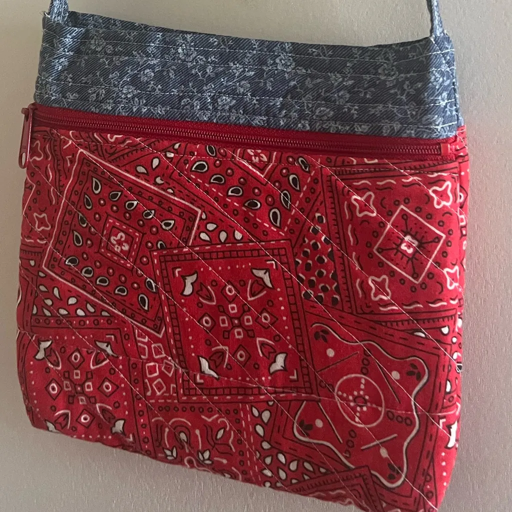 Bandana and denim Crossbody Bag – Red & Blue - Image 3