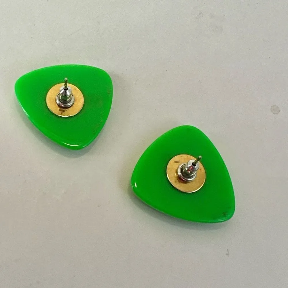 Green triangle post earrings - Image 3