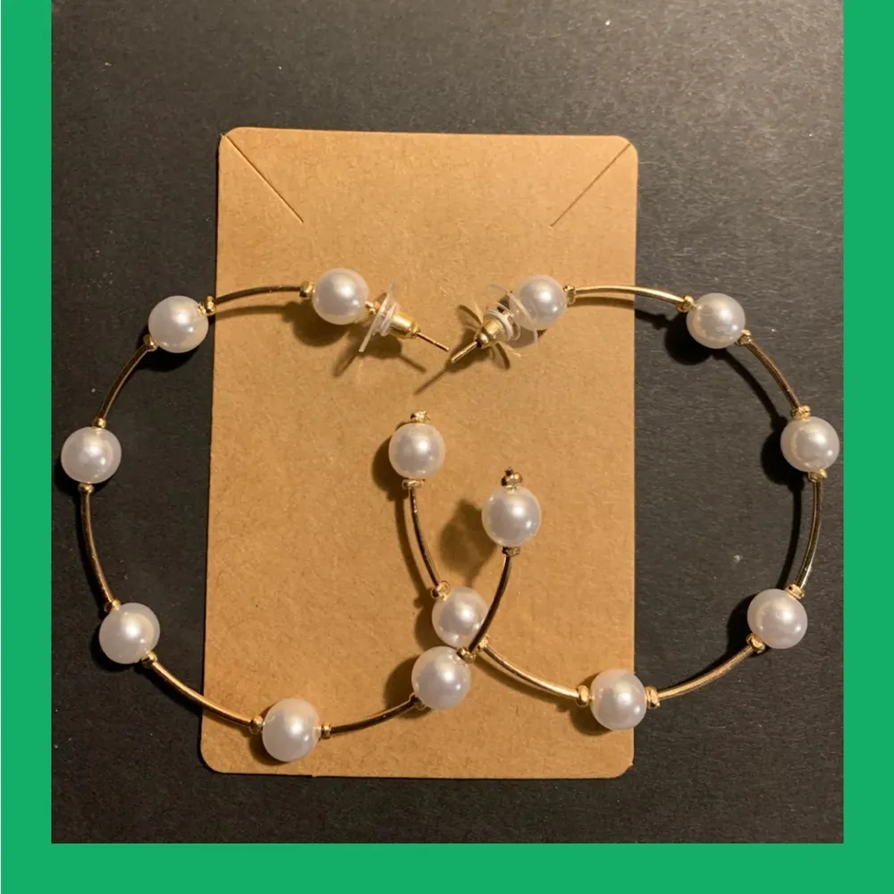 Gold and Pearl Hoop Earrings - Image 2