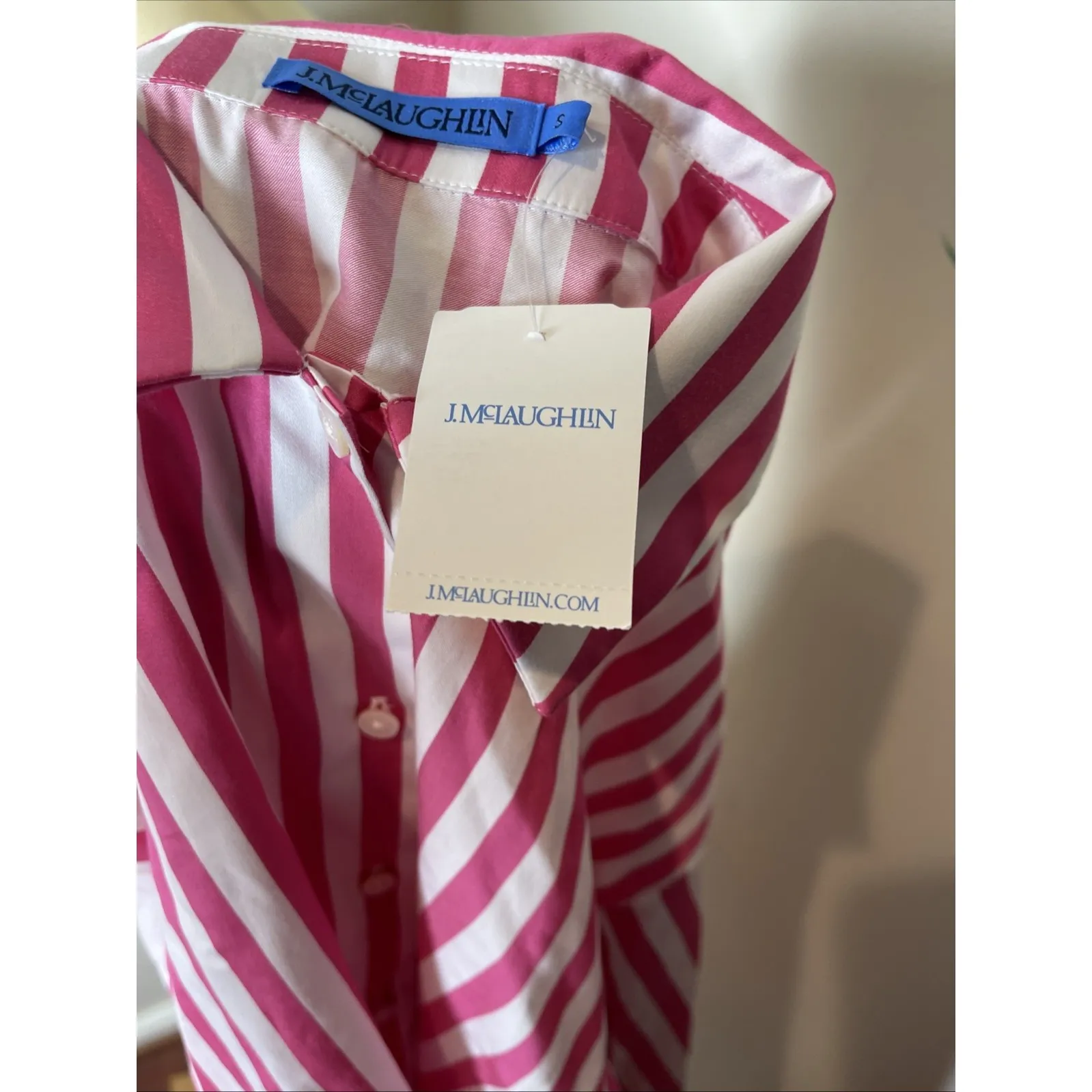 New J. McLaughlin Alexis Shirt in Pink Fuchsia White Stripe‎ Small s - Image 10