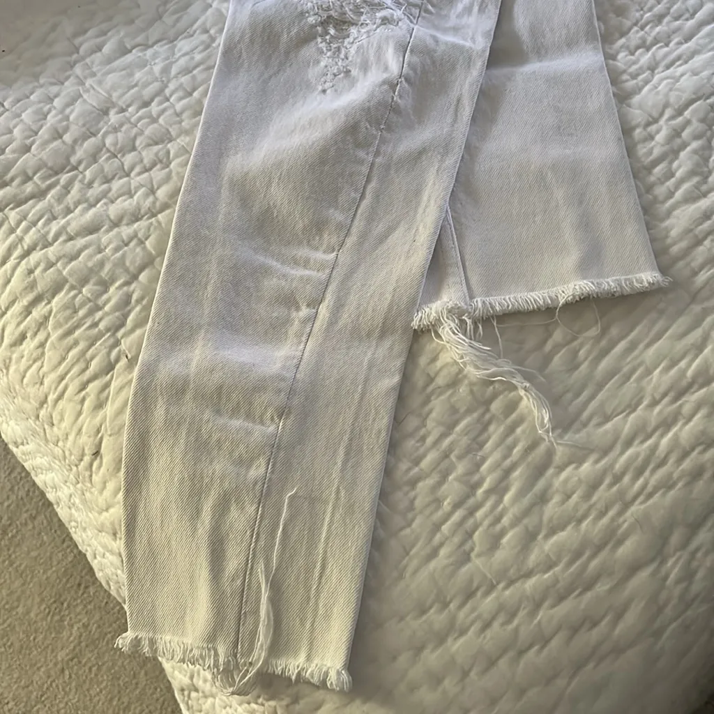 RE/DONE  White Mid Rise Distressed Jeans - Image 7
