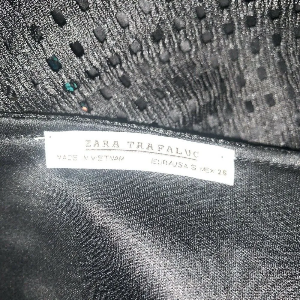 Zara Trafaluc Womens Black Floral Embroidered Dress Size S Metallic Sleeveless - Image 5