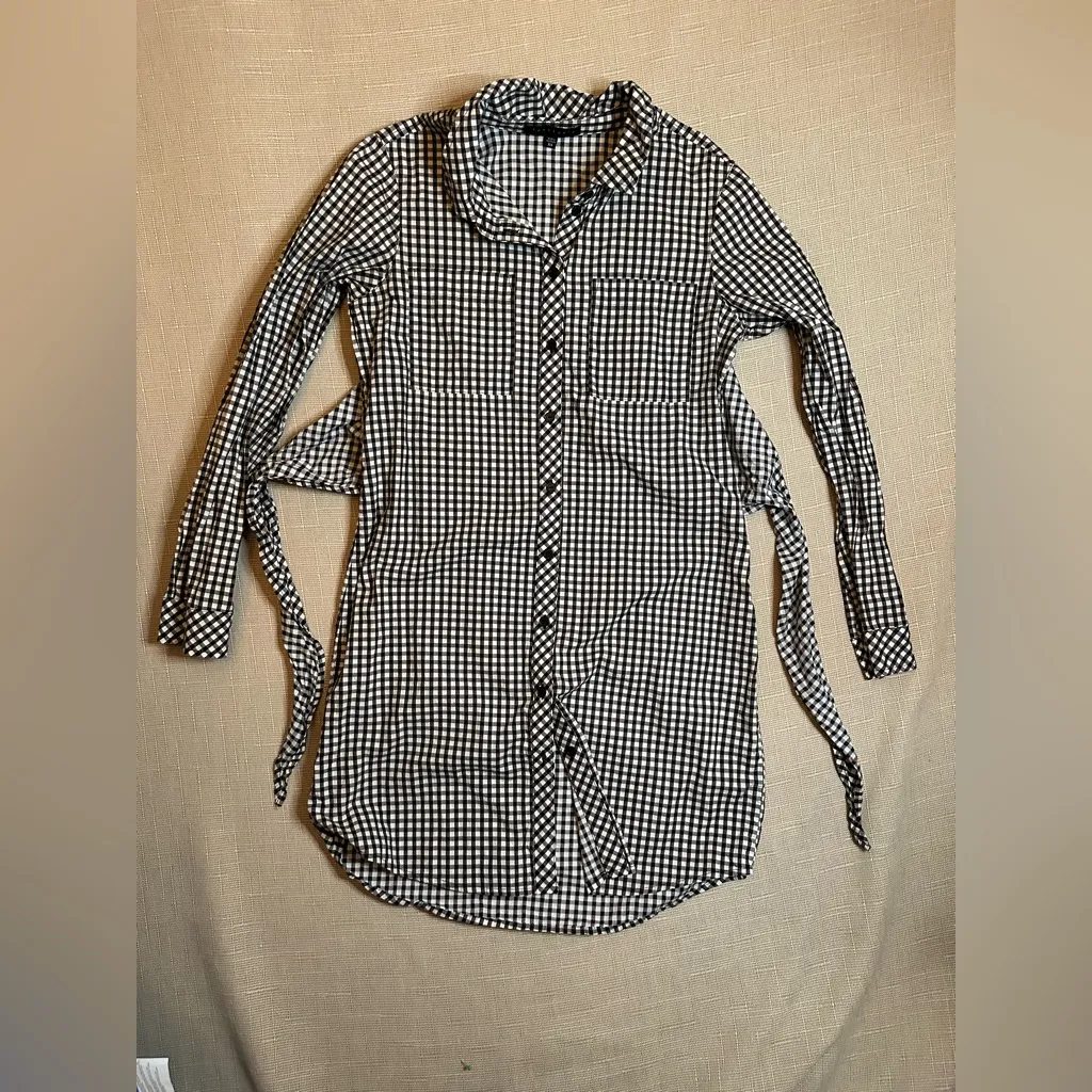Sanctuary Black White Checkered Long Sleeve Button Down Shirt Dress Size XS - Image 4