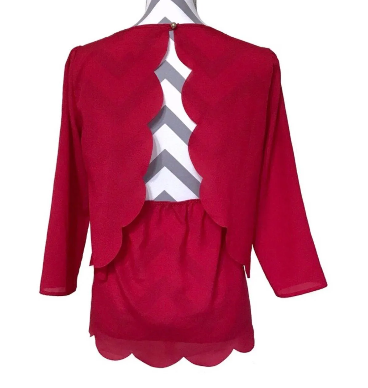 -Red Scalloped Blouse w/open Back-Small - Image 2