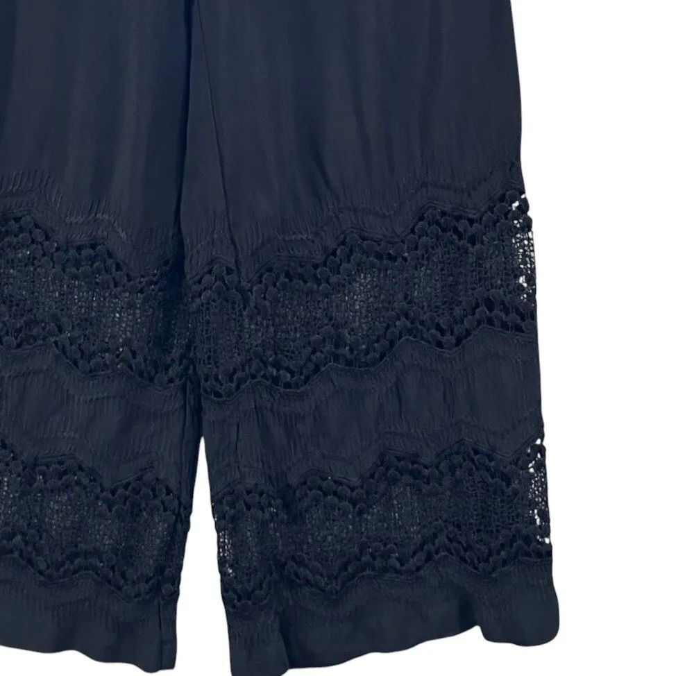 Chicos Womans Pants Size L Bohemian Resort Black Travel Lace Flowy Wide Leg Soft - Image 4