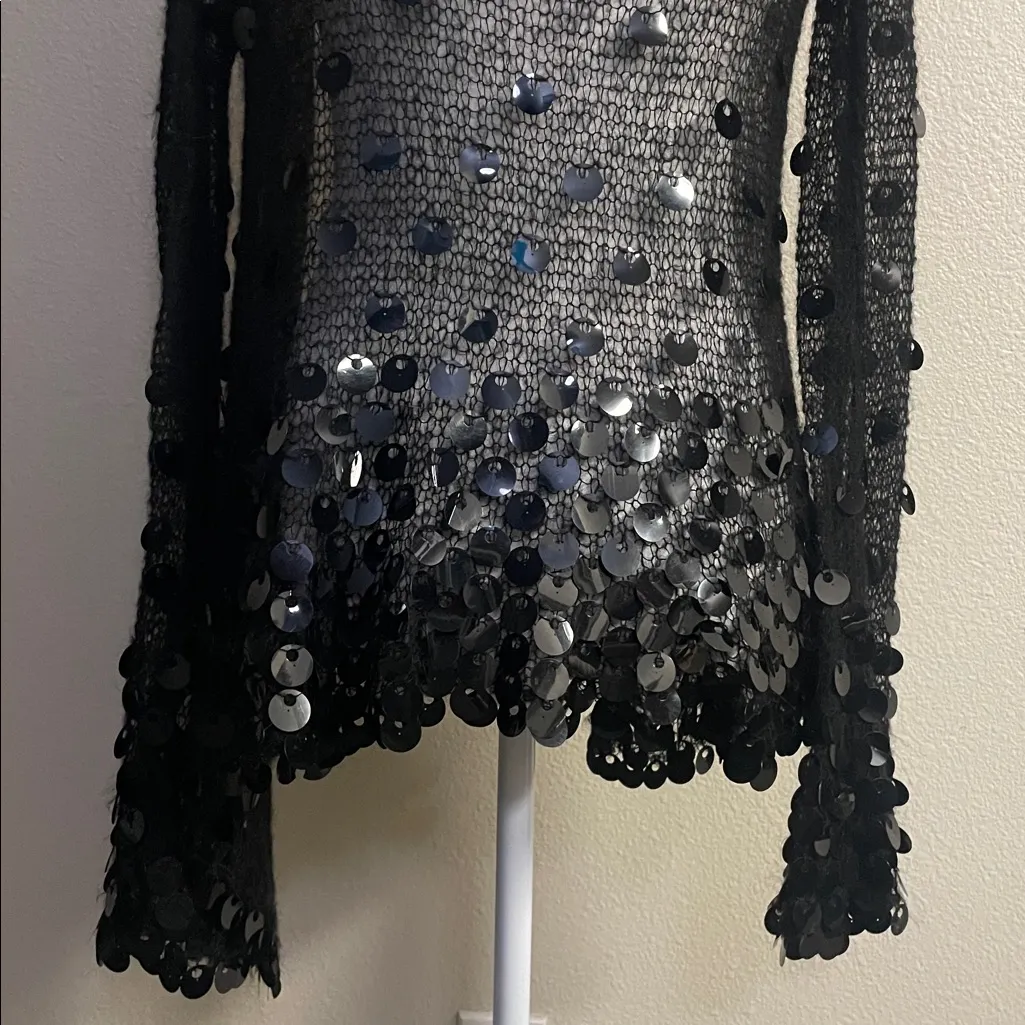 Vintage Black Sheer Crochet Knit Sequin Cardigan / Statement Top Size undefined - Image 8