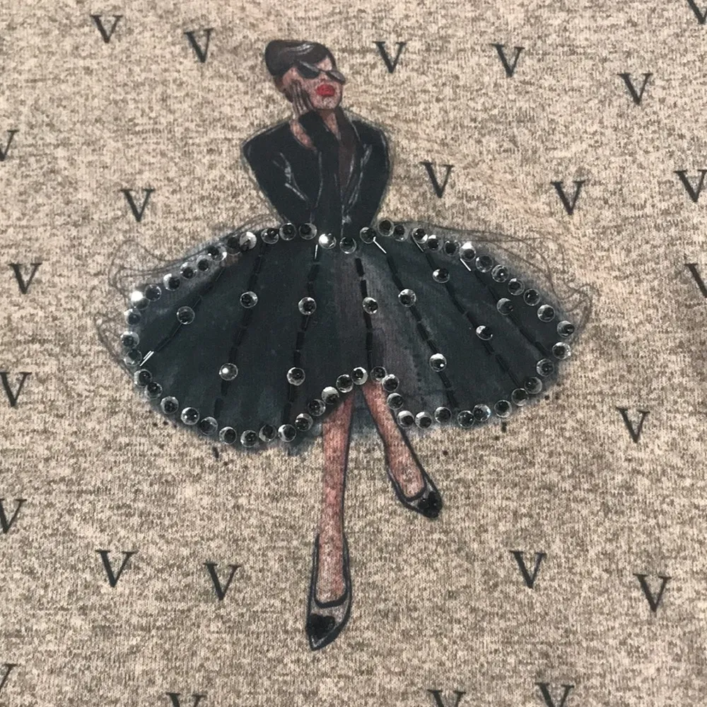 Sand and grey heather VOGUE sequin V lightweight long sleeve sweater sweatshirt Brown Size XL - Image 4