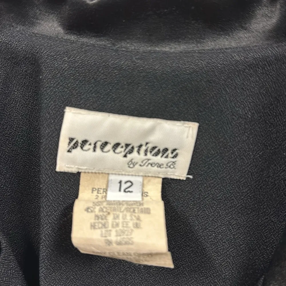 Perceptions Black Rayon Blazer Jacket Floral Embroidered Satin Collar Womens 12 - Image 11