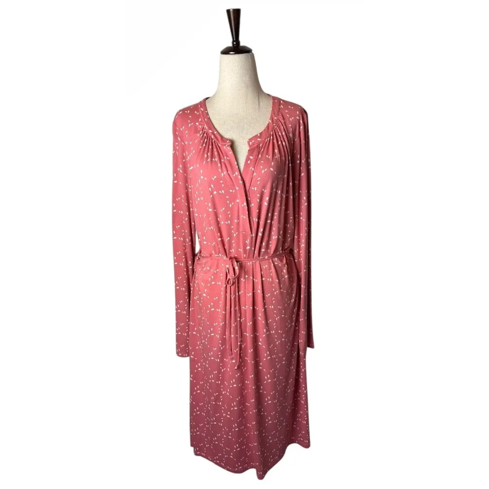 Boden Dress Women 12 Pink Leaf Floral Tilda Long Sleeve Midi Boho Cottage Preppy - Image 2