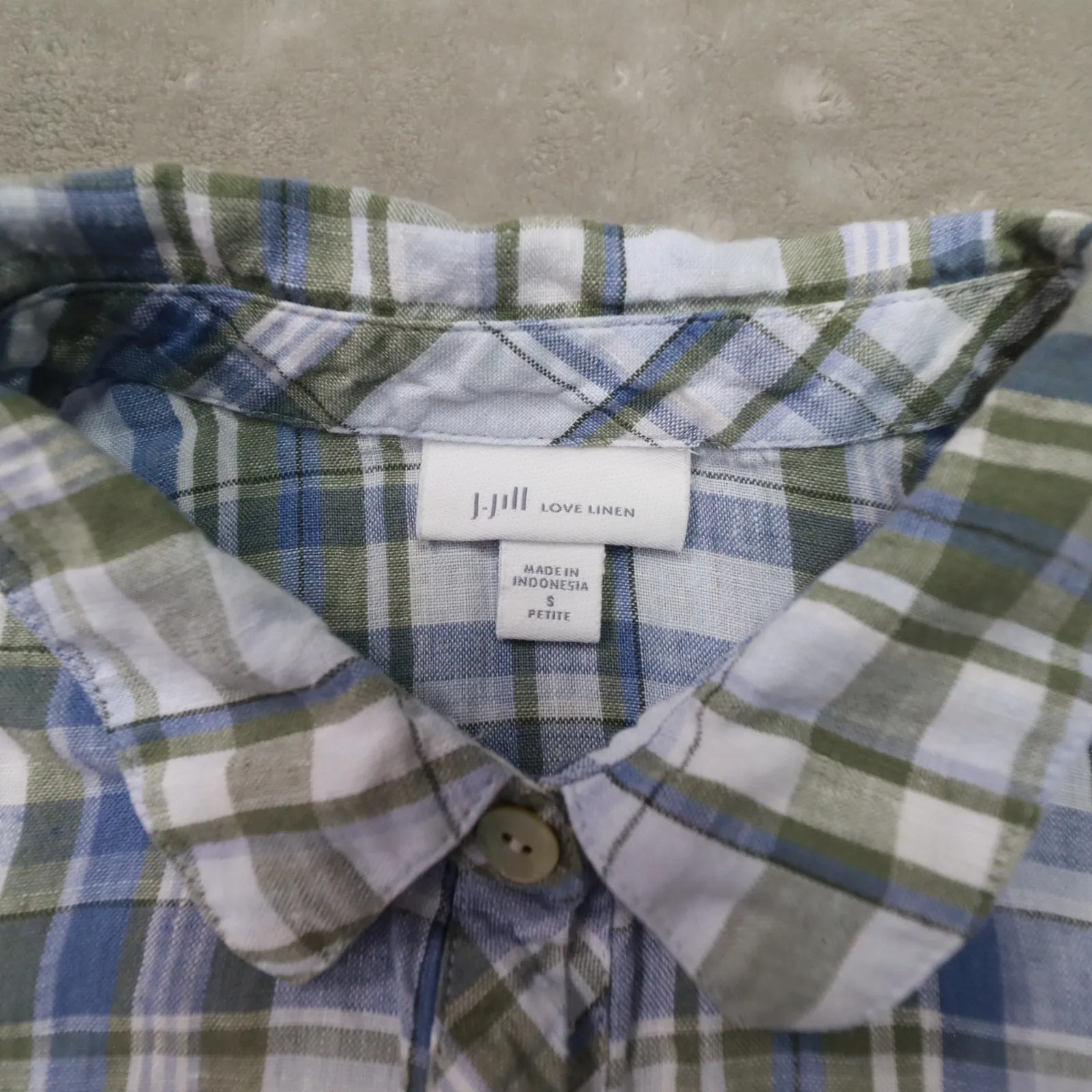 J.Jill Love Linen Blue Plaid Long Sleeve Popover Shirt Women's size Small Beach - Image 2