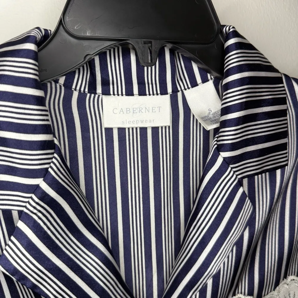 Cabernet Sleepwear Navy Striped Long Sleeve Pajama Shirt Nightgown Blue - Image 2