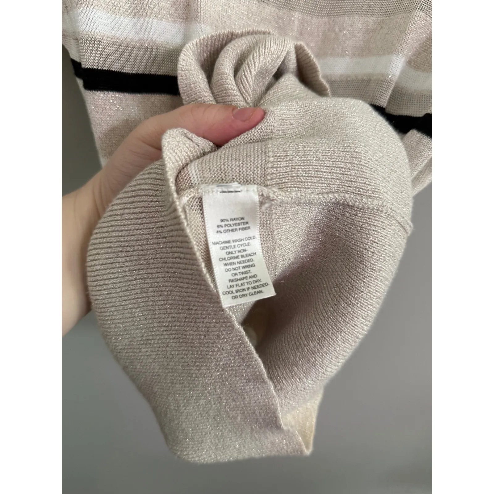 White House Black Market Striped Knit Top Boat Neck‎ Metallic Sparkle Sz S - Image 3