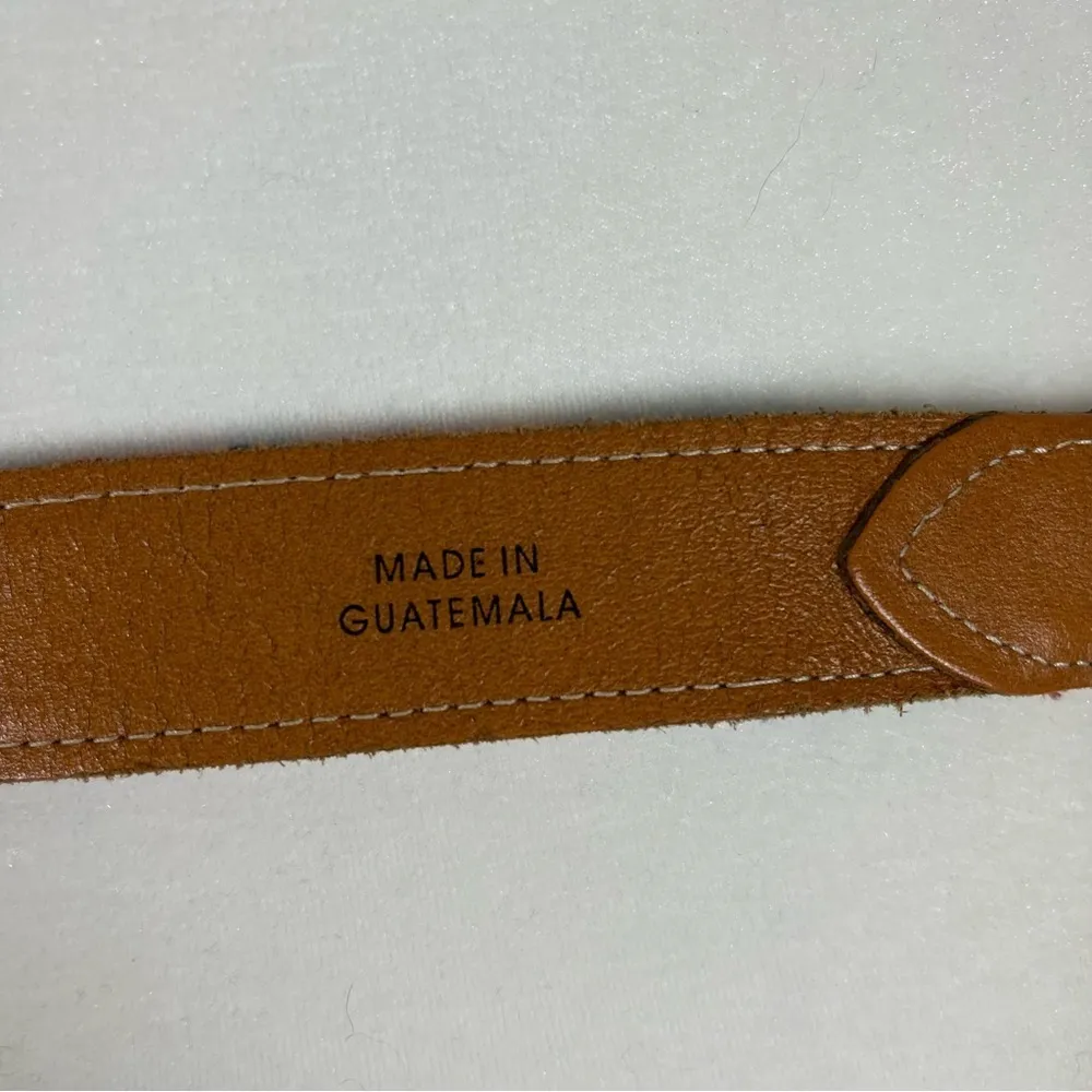 Guatemala Embroidered Rainbow Leather Belt Boho Southwestern Camel Brown - Image 5