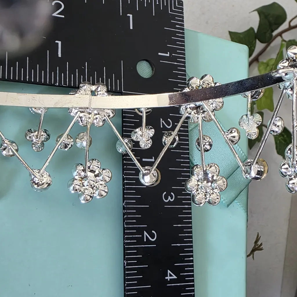Silver with Rhimestone Flower Design Crown - Image 10