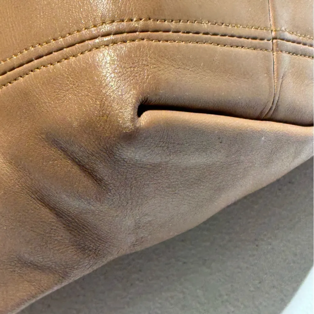 Vintage Coach Bag Brown Leather Putty Taupe Hobo Bucket Purse Grain Leather Read Tan - Image 8
