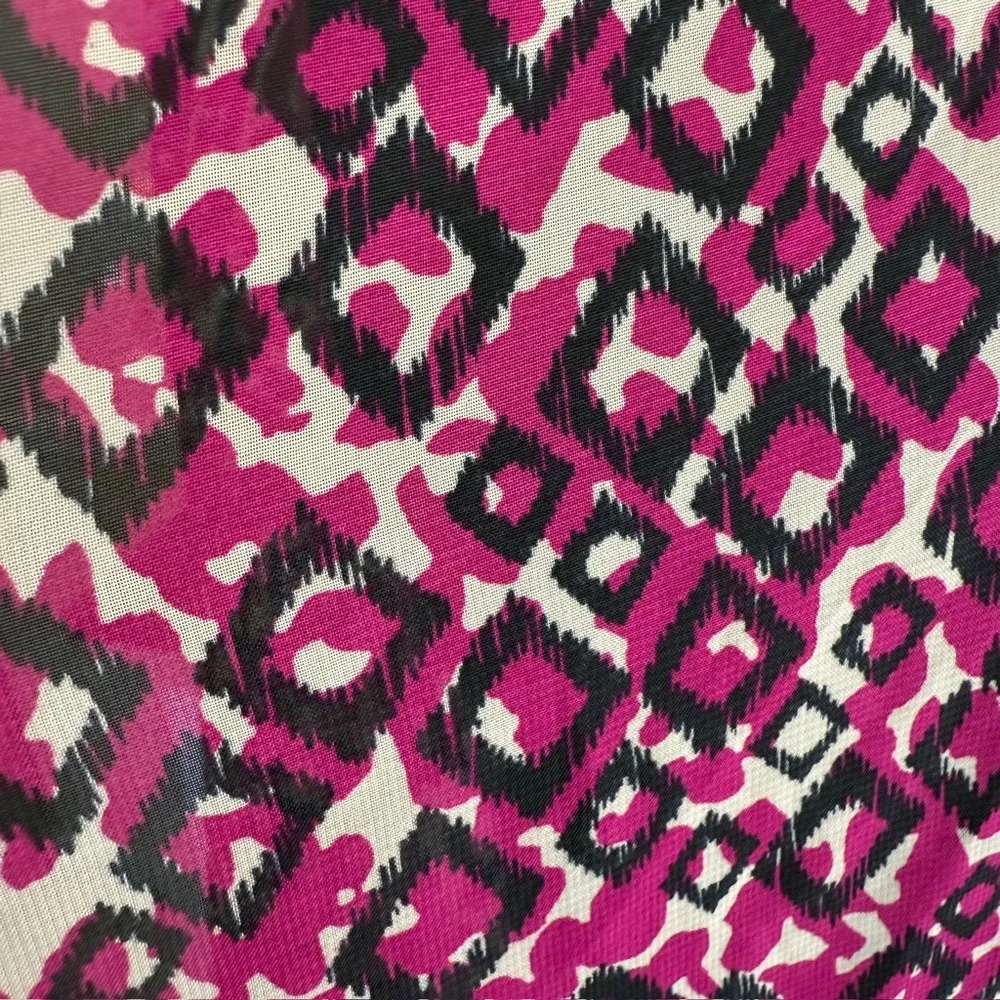 Sheer Pink Abstract Drape Kimono Duster Open Front Lightweight Statement Layer M - Image 9