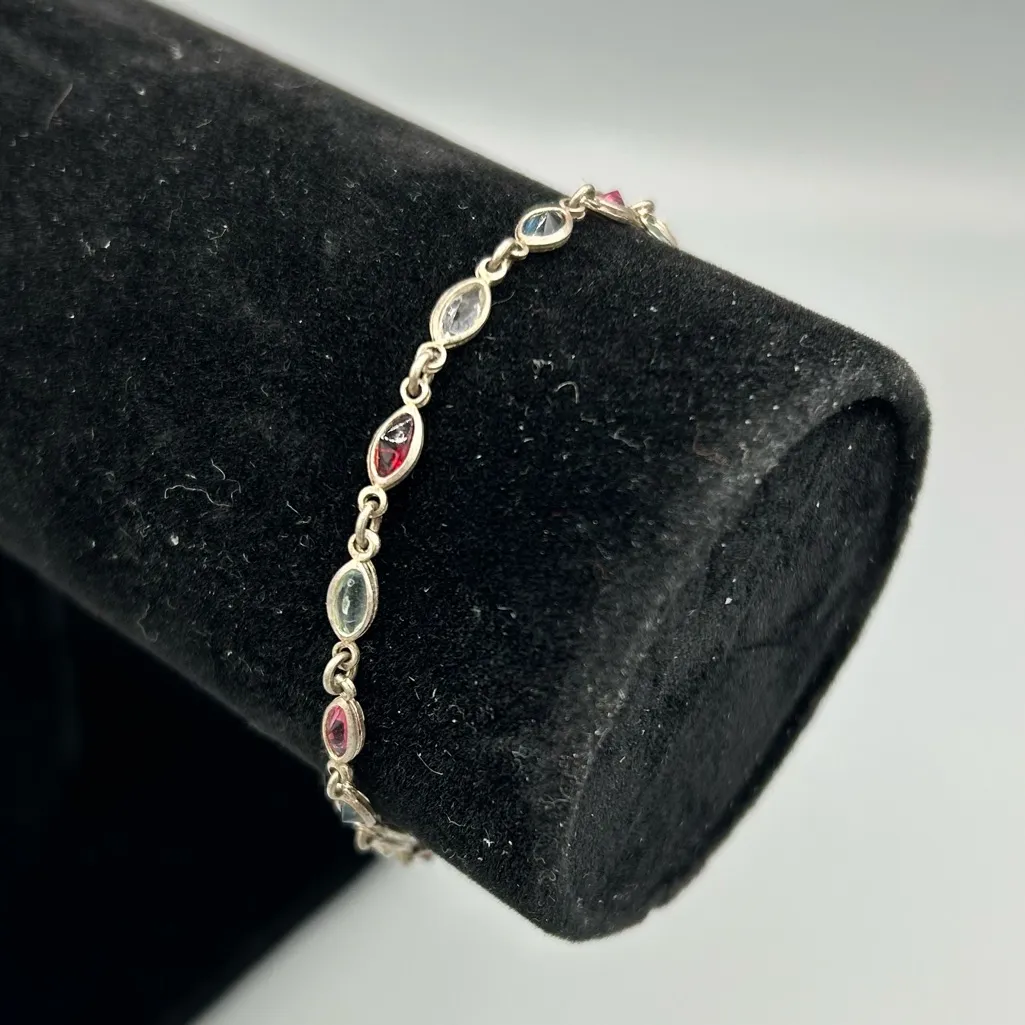 925 Italy Sterling Silver Multicolor Gemstone Bracelet - Image 2
