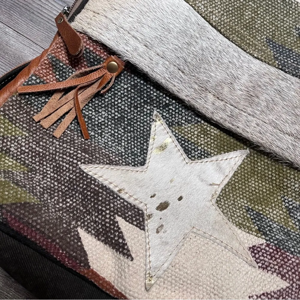 Myra Cream and Brown Patterned Bag Green - Image 4