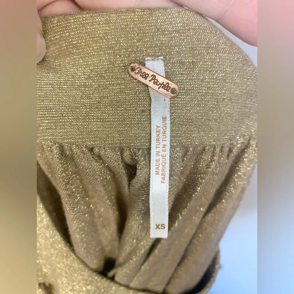 Free People Womens Pleated Love Metallic Mini Dress Gold and Brown Size XS - Image 11