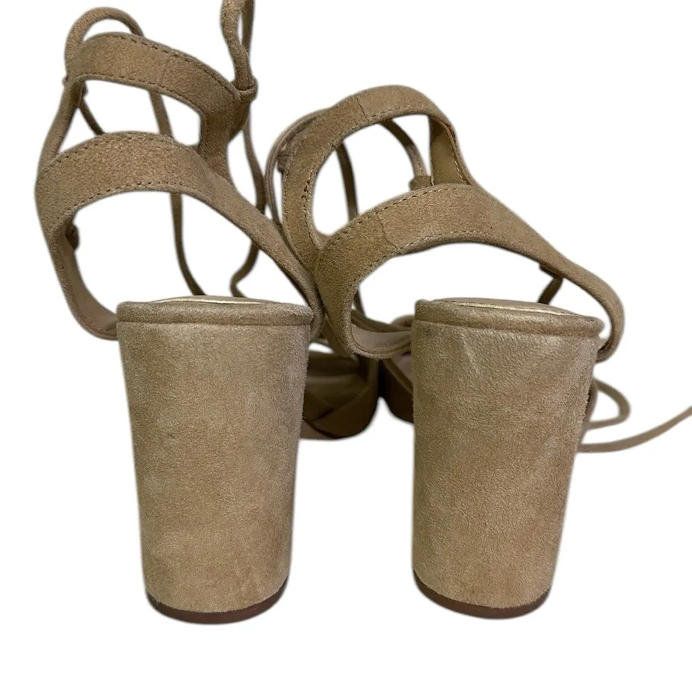 Gianni Bini Keelin Neutral Suede Leather Lace Up Block Heel Sandals Womens 7 - Image 10