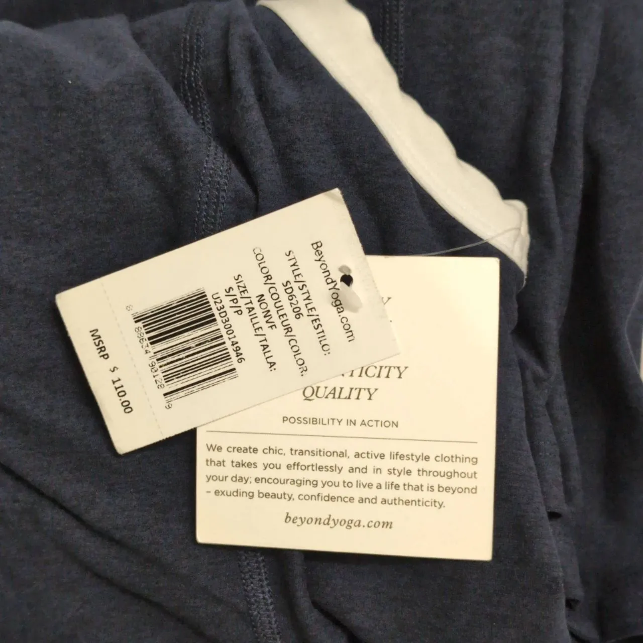 NWT Beyond Yoga Navy Off White Spacedye Built In Bra Sleeveless A Line Dress S - Image 7