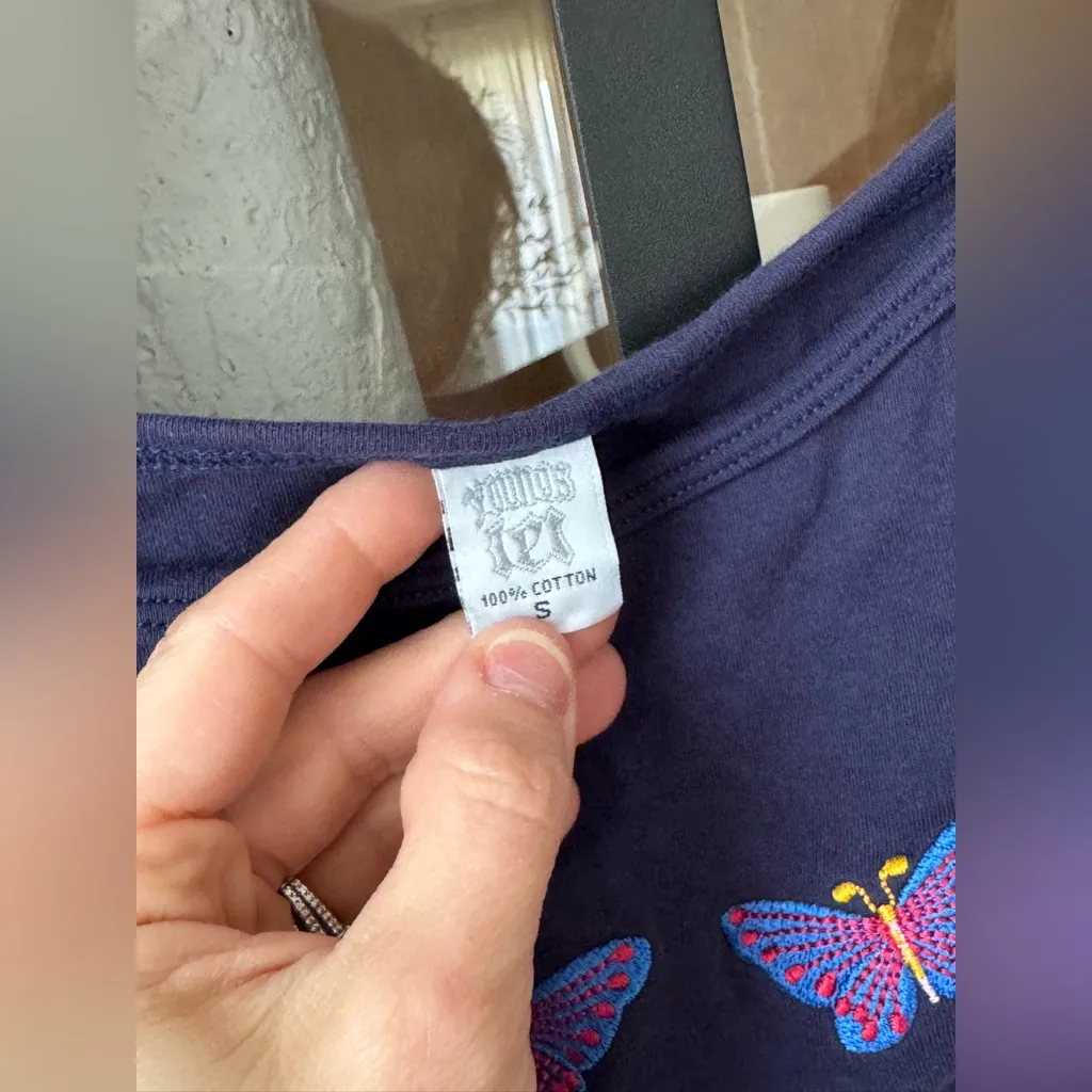 Vintage Y2K Hawaii Butterfly Embroidered Tank Top navy baby tee Youngs LEL 1990s - Image 2