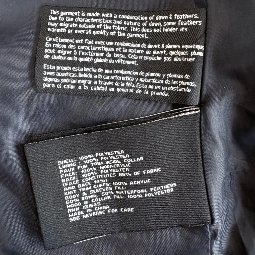 London Fog Faux Fur Trim Hooded Down & Feather Puffer Coat in Black Small - Image 14