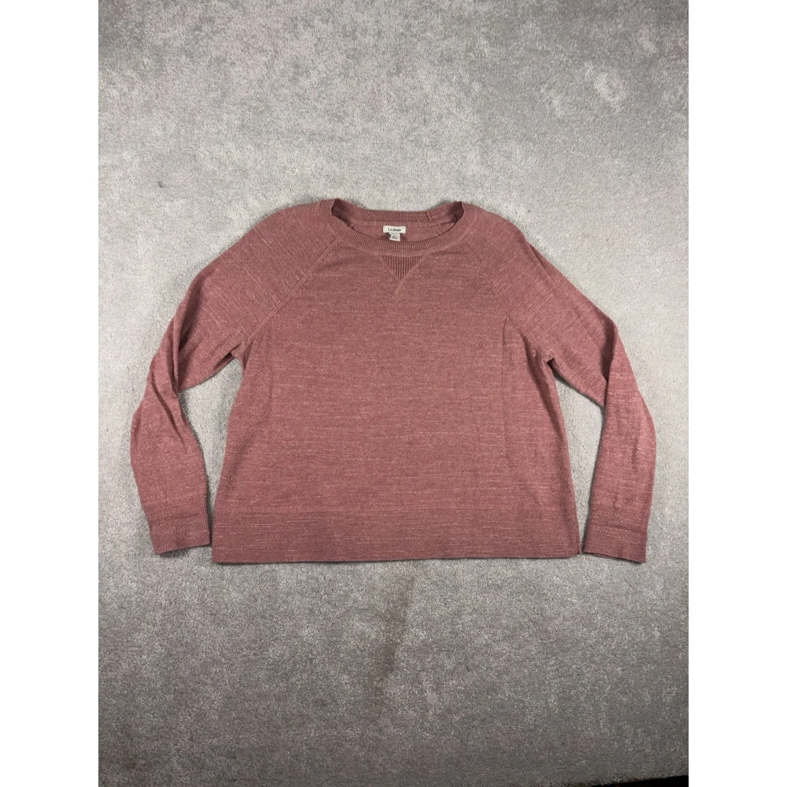 LL BEAN 517143 Mauve Organic Cotton Slub Sweater Raglan Large Petite Pink Size undefined - Image 3